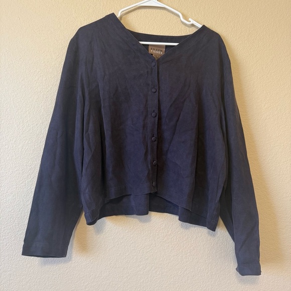 Eileen Fisher Navy Blue Button-Up Top M/L 100% silk - Picture 1 of 4